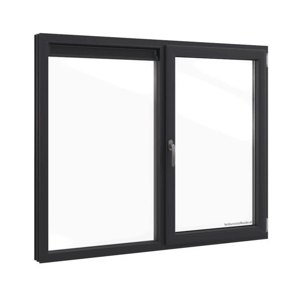 Kunststof Kozijn, Vast raam met ventilatierooster en draaikiepraam rechts met scharnier rechts