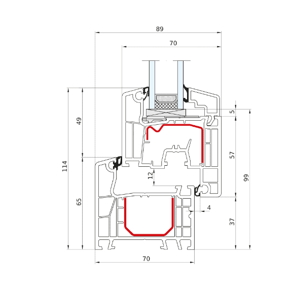 Aluplast IDEAL 4000, Technische Tekening, Draaikiepraam