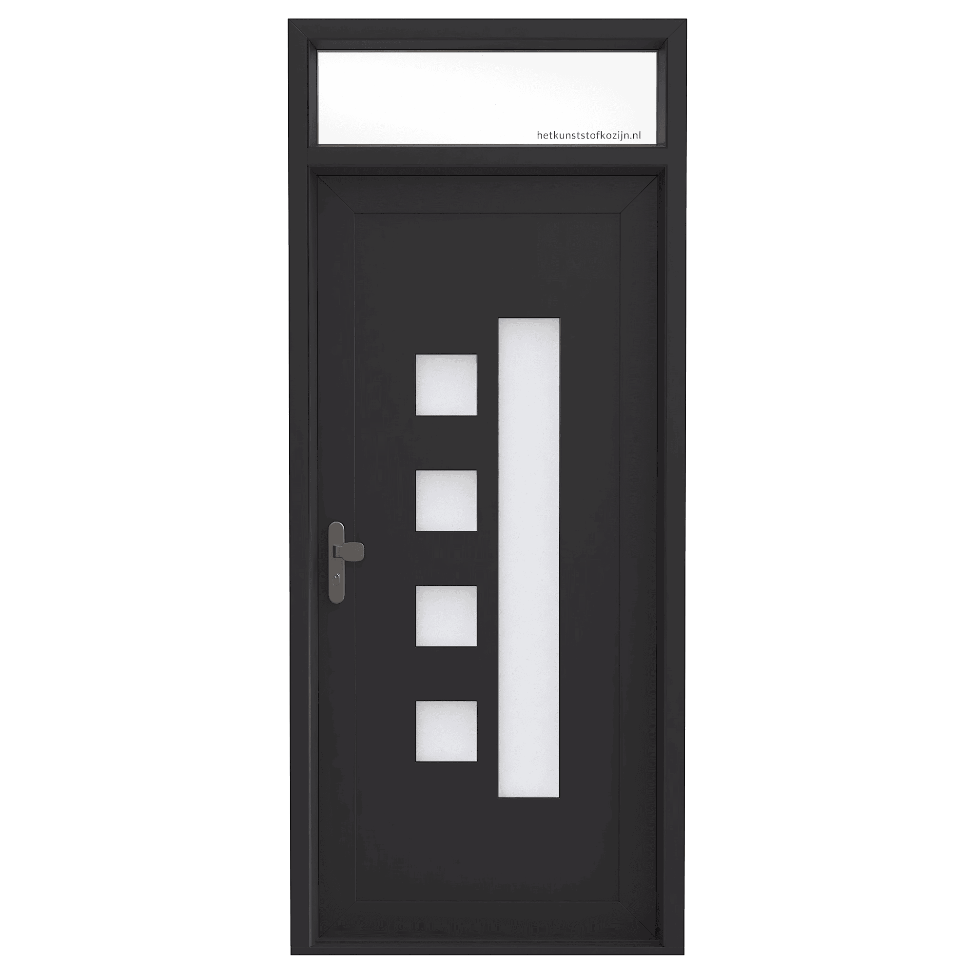 Model 7, Voordeur buitenaanzicht met scharnierpunten rechts en bovenlicht