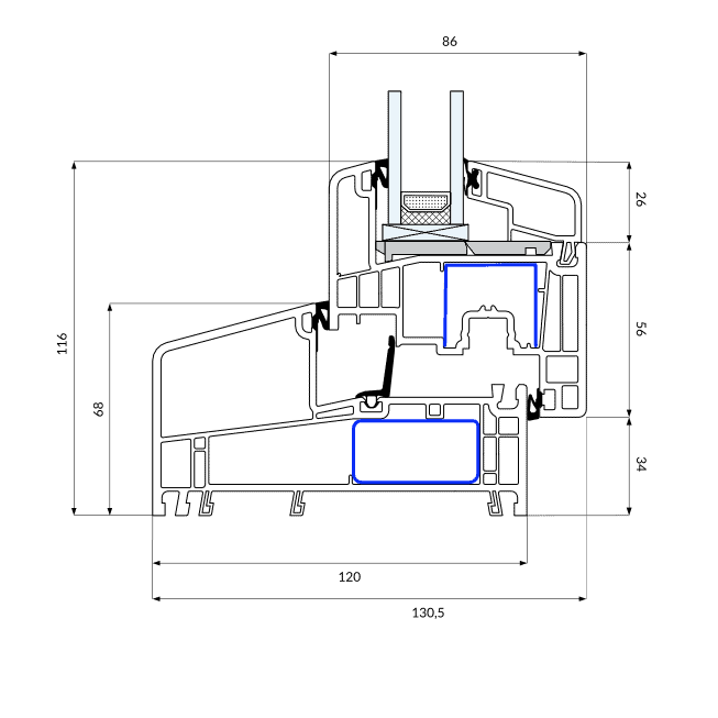 Gealan S9000 NL base, Technische Tekening, Draaikiepraam