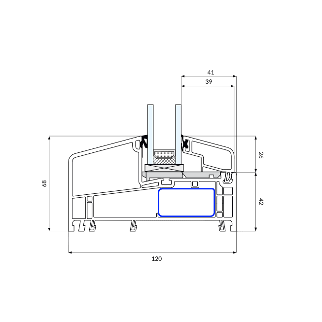 Gealan S9000 NL base, Technische Tekening, Vast raam