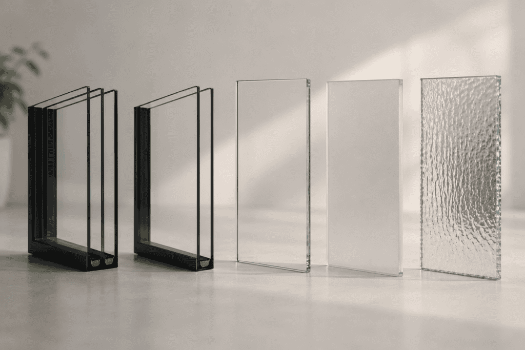 glassoorten en ornamenten, verschillende soorten glas